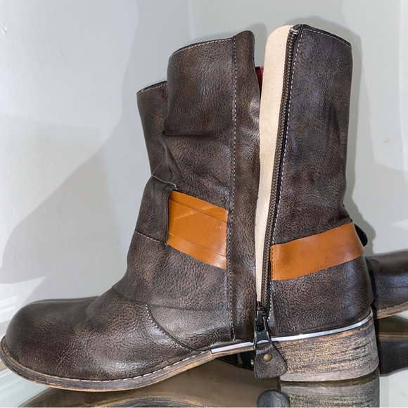 Gray Vegan Leather Moto Boots Styled w/Strap & Buckle by Lala Ikai - Picture 12 of 14